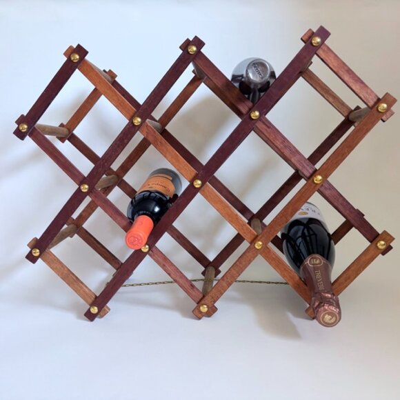 Vintage Mid-Century Wooden Wine Rack with Brass Accents – Holds 10 Bottles - Picture 4 of 5